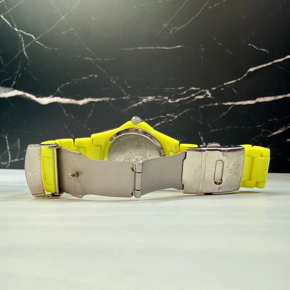 Juicy Couture Neon Yellow Crystal Accent Link Bracelet Watch Working
